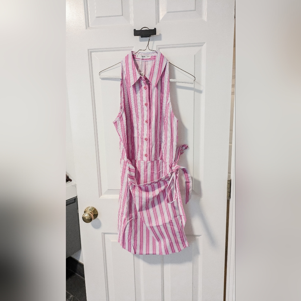 NWT Mango Pink and White Striped Sleeveless Dress